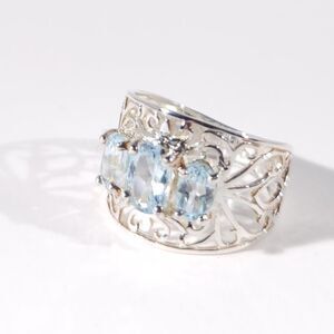 Sky Blue Topaz Filigree Ring Sterling Silver Size 5-3/4